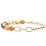 Handmade Black Gallstone Beads Chain Link Bracelets With 5 Colors Glass Beads