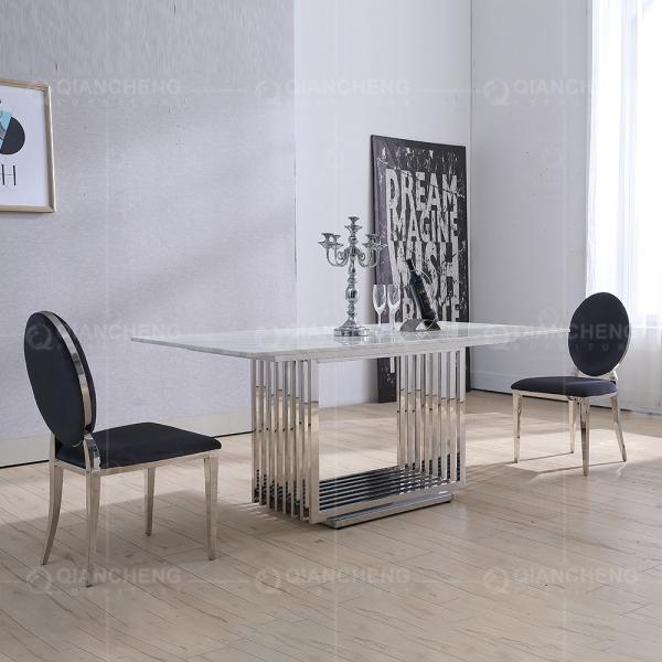Width 39inch Stainless Steel Kitchen Table Set Artificial Marble Top Dining