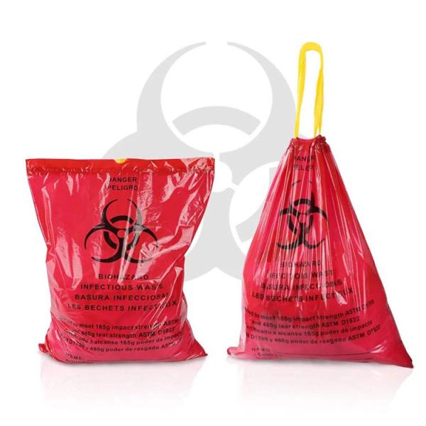 China Disposal Medical 24" X 30" Biohazard Trash Bag With Drawstring factory