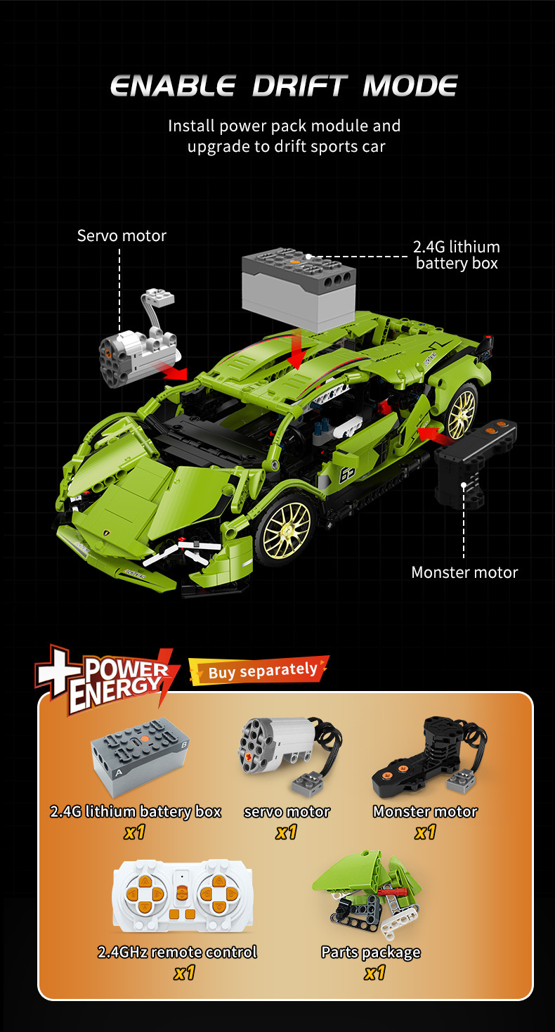 LEGO Compatible Electric Sports Car Building Block Toy 30m Remote Distance for Ages 14 Up
