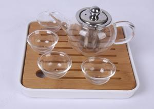 China Portable Travel Glass Tea Set 4 Cups With Bamboo Plate , FDA SGS Listed factory
