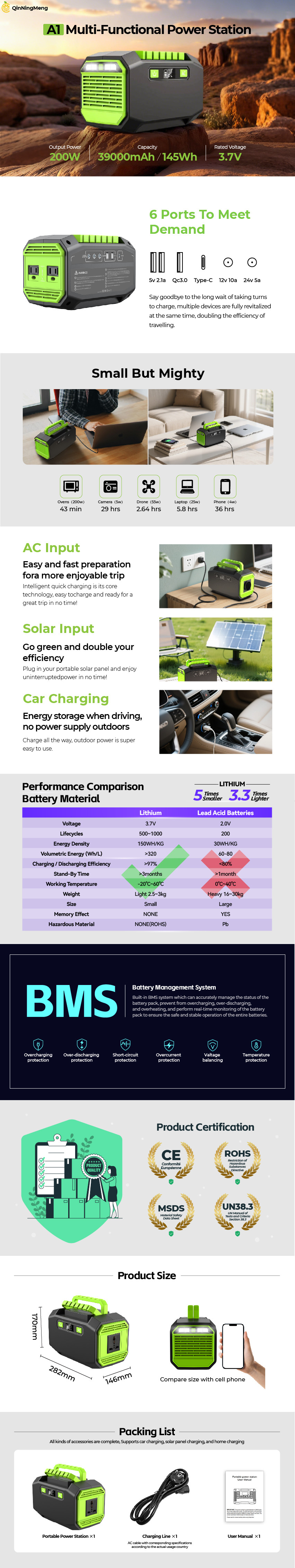 3.7V 200W Portable Power Station Outdoor With Lithium Battery / Solar Inverter Energy Storage