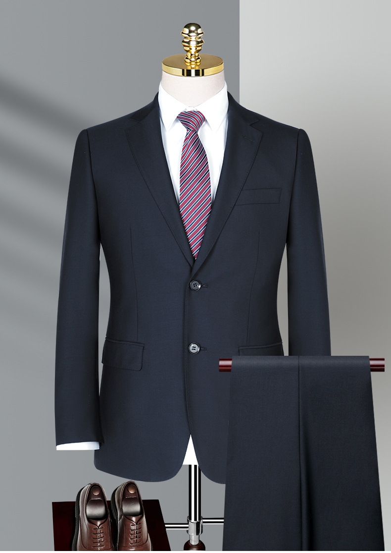 Front Style Flat Two-piece Suits in Navy Blue for Men's Casual and Formal Styles