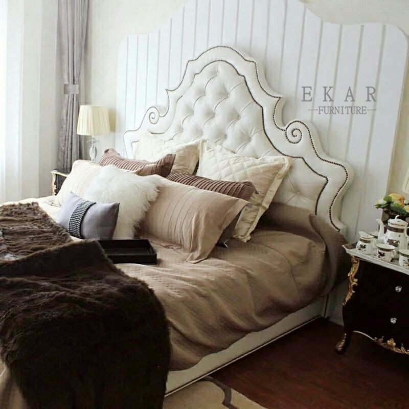 Wooden Furniture Double White Leather Bed
