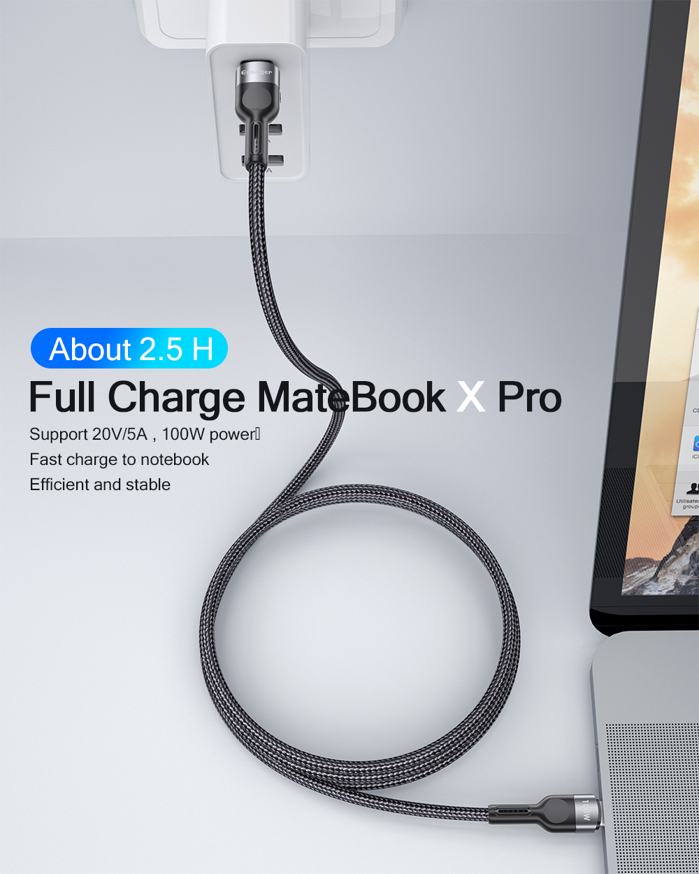 Essager Mobile Fast Charging C Type Cable 100W 5A 0.5M 1M 2M