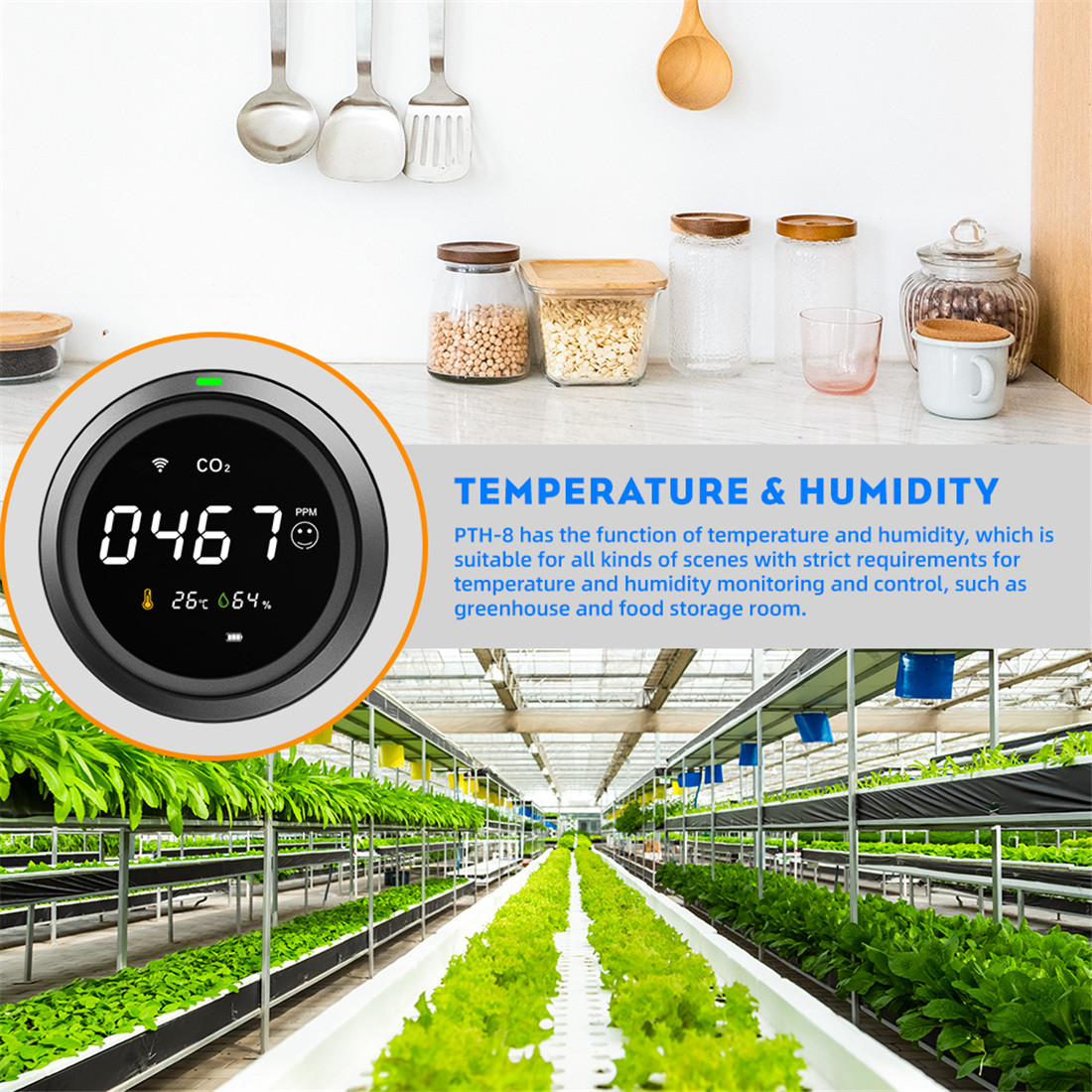Thermometer and Hygrometer Wi-Fi CO2 Carbon Dioxide Detector(PTH-8)