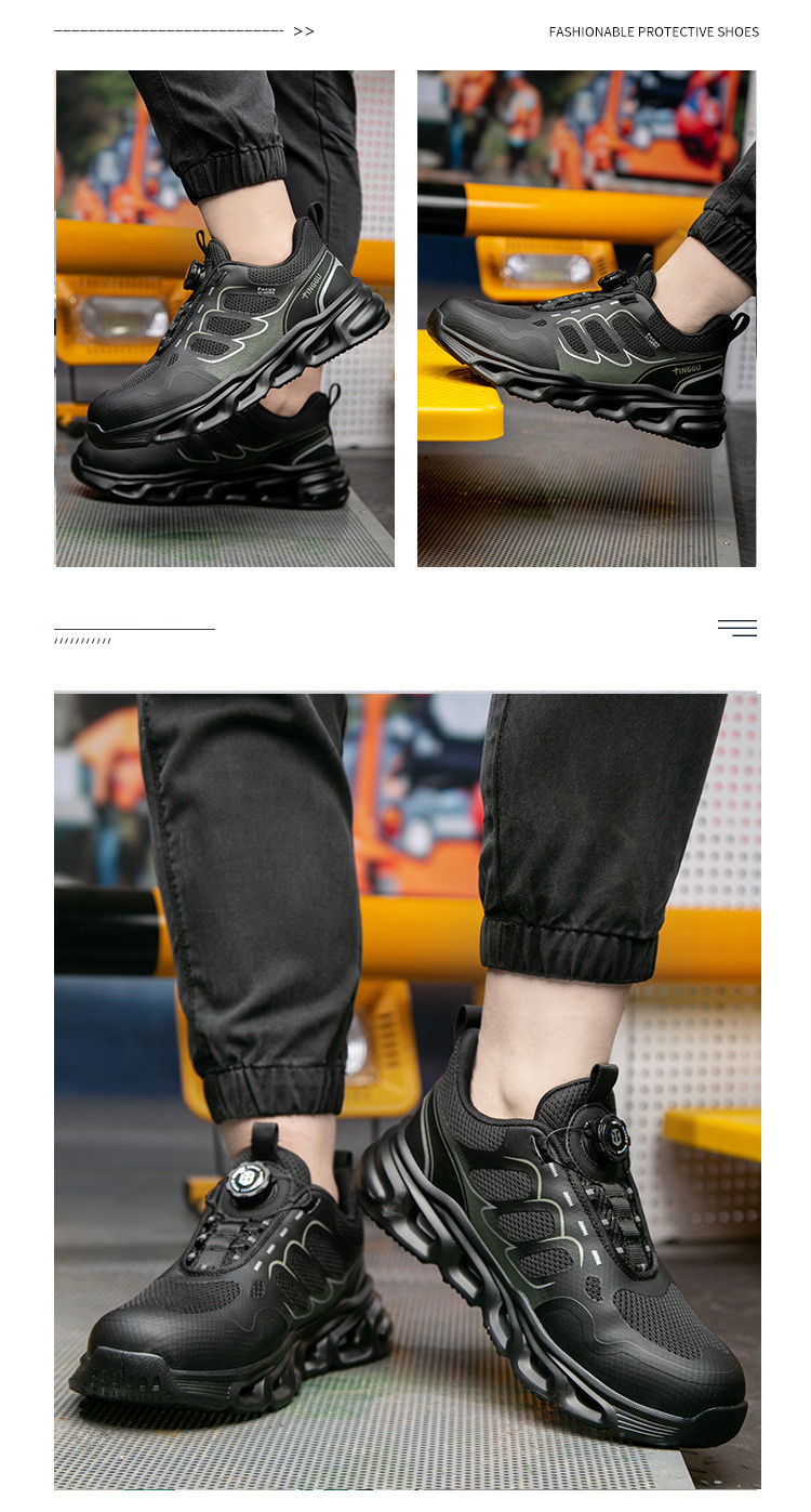 BOA Rotating Button Work Shoes TPU Flying Knit Black Industrial Safety Shoes With Kevlar Mid Sole And Anti-smash EVA Sole