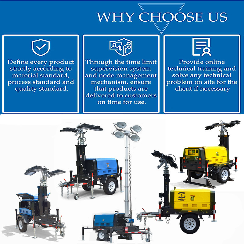 6kw/7.5kw Portable Diesel Light Tower 230VAC / 240VAC Trailer Mounted Light Towers
