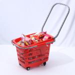45L Plastic Supermarket Basket With 4 Wheels