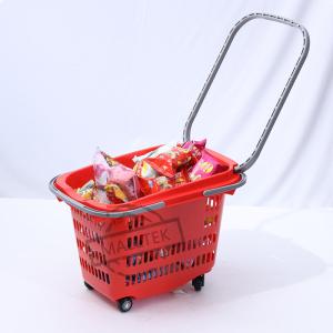 China 10L - 45L Plastic PP Red Supermarket Basket With Wheels factory