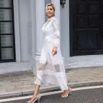 Embroidered Long Sleeve Lace Maxi Dress Plain Pattern For Wedding