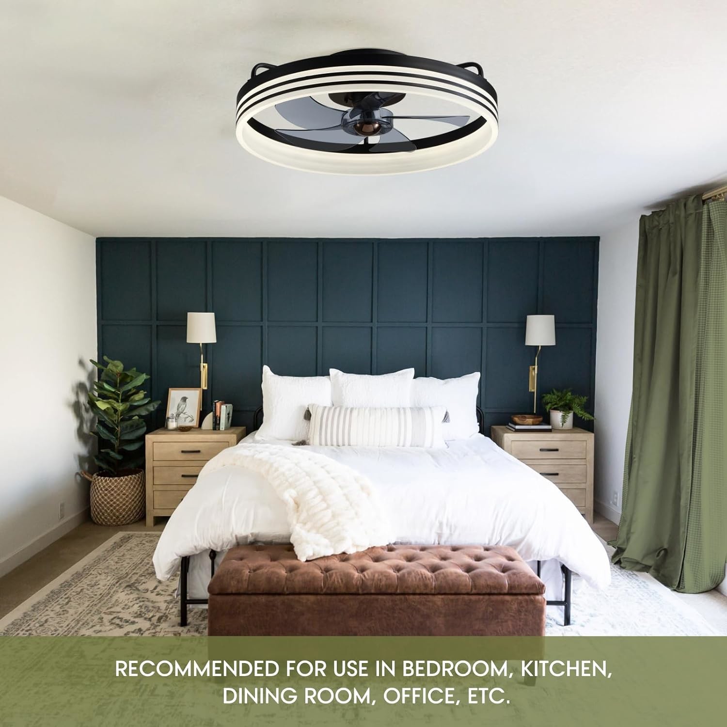 20 Inch 5 Blades 6 Wind Speeds Smart Low Profile Ceiling Fan Lights Flush Mount With APP Remote for Bedroom Living Room