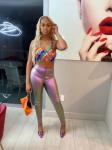 Holographic Sequin Decor bustier corset Chain Detail Backless Crop Halter Top