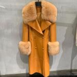 Winter Fox Fur Collar Cuffs Women Long Leather Jacket Black Genuine Sheepskin