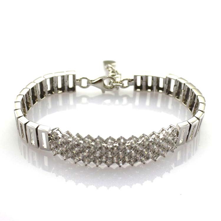 925 Silver Silver Link Bracelet Clear Cubic Zircon Tennis Bracelet (YAQS005)