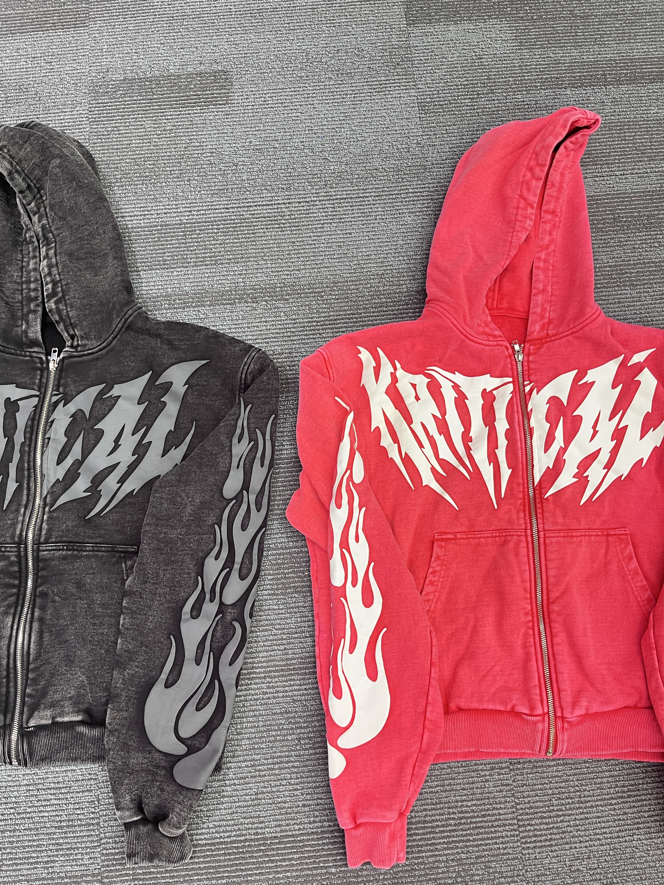 Custom Hoodies Lined or Custom 100% Cotton Puff Printing Streetwear Acid Washed Heavyweight Zip Up Hoodies