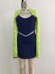 Exotic Dancer Outfits Green + Blue Color Ice Silk Material Ce Certification