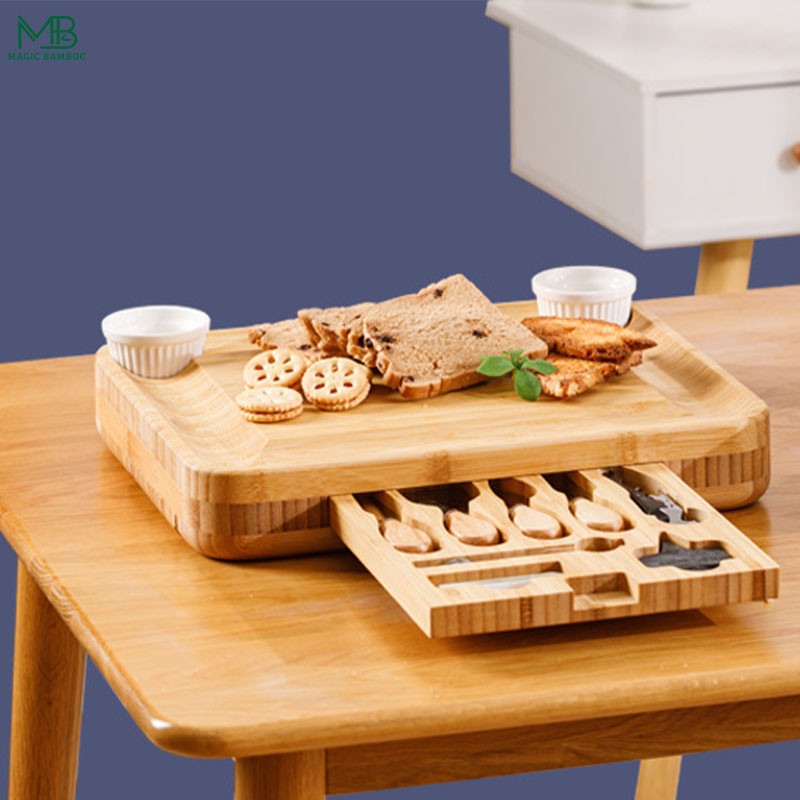 Bamboo Cheese Board With Slide Out knife Drawer
