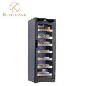 China Luxurious Gray Wood Shelves Cigar Humidor Cabinet With Glass Door factory