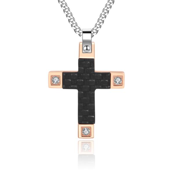 High Polished Stainless Steel Blank Diamond Cross Pendants Non Tarnish Necklaces