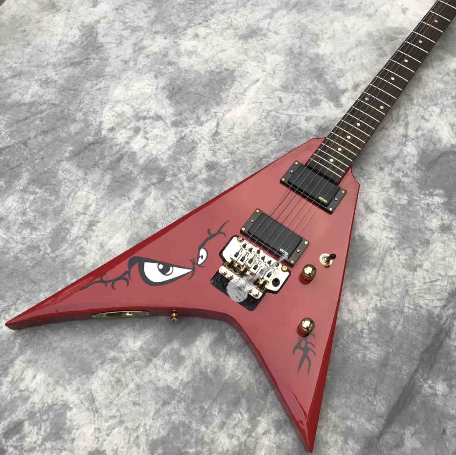 Custom Electric Guitar in Red New Double Shake Printed Bird's Eye Gold Hardware Customizable Logo