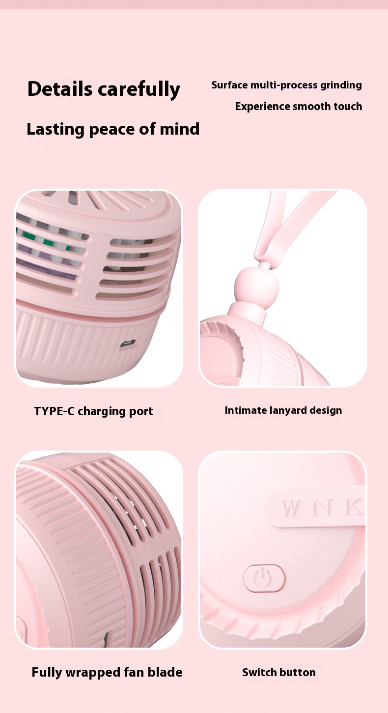 USB Rechargeable Neck Hanging Fan Portable and Silent Cooling for Outdoor Office