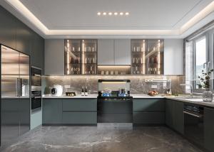 China Home Improvement Kitchen Cupboard White Lacquer Wooden Kitchen Cabinet factory