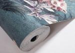 Beautiful Green Washable Vinyl Wallpaper with Retro Vantage Floral Pattern
