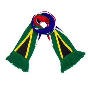 China Custom design double layer knit jacquard acrylic scarfs South Africa souvenir gift winter fan scarf factory