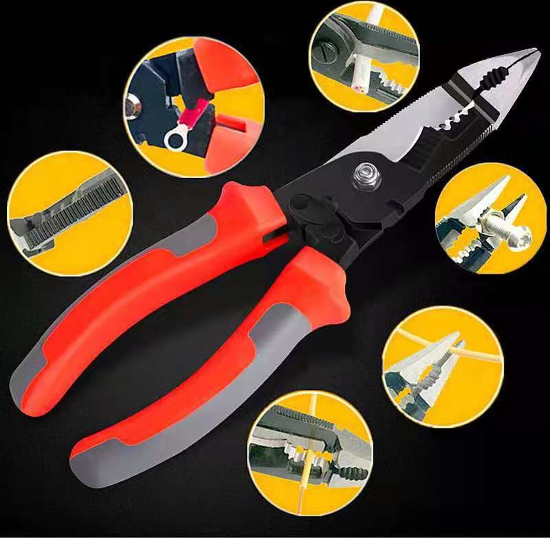 Six in one electrical pliers, 8 inches, 205mm, duck bill type, 373g, PPR handle, tool steel, stripping diameter 1.0-2.6