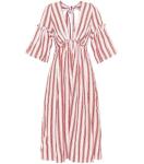 Women deep v neck stripe linen dress and unbacked
