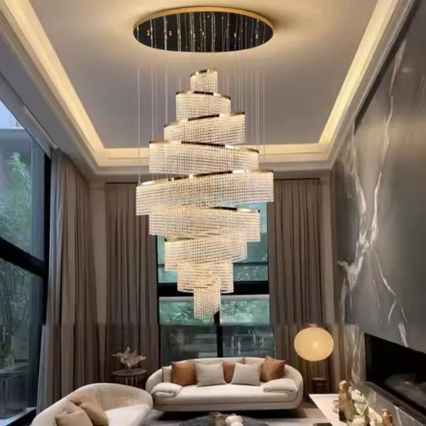 Crystal Modern Staircase Chandelier Lighting , Custom Large LED Pendant Light