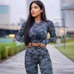 Seamless Clothing Camo Printed Women Activewear Sets 3 Pieces