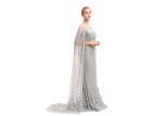 Embroidery Lace Muslim Evening Dress With Long Cape / Grey Prom Dress