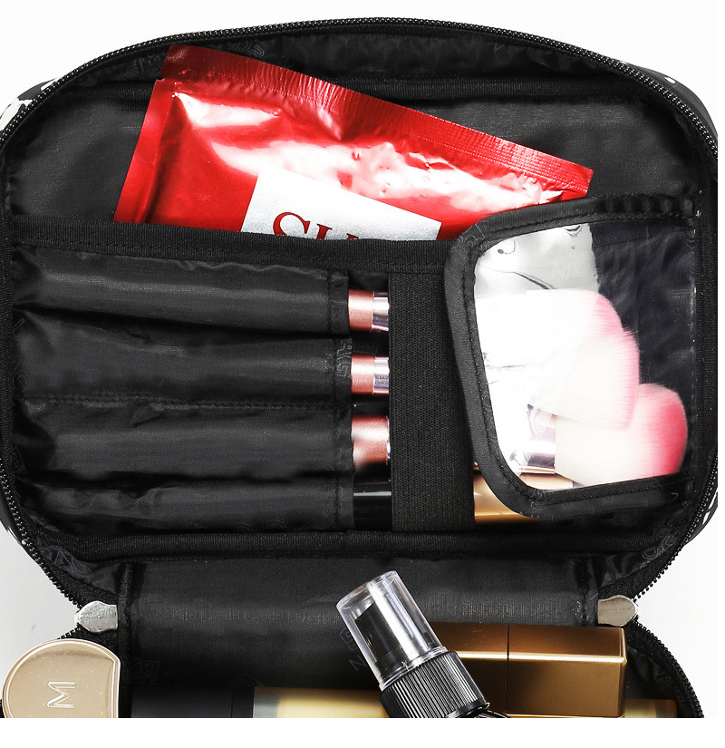 Large Capacity Floral Zipped Nylon Travel Cosmetic Bag