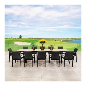 China Extendable Teak Wood Tabletop Outdoor Dining Set for 12 Seat Cushioned Outdoor Chairs factory