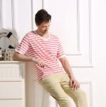 Casual Style Hemp Cotton Clothing Stripped T Shirt Autumn Spring Fitted