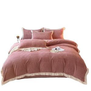 China Grade A Stripes Four-Piece Set in Solid Color Milk Velvet and French Velvet for Baby factory