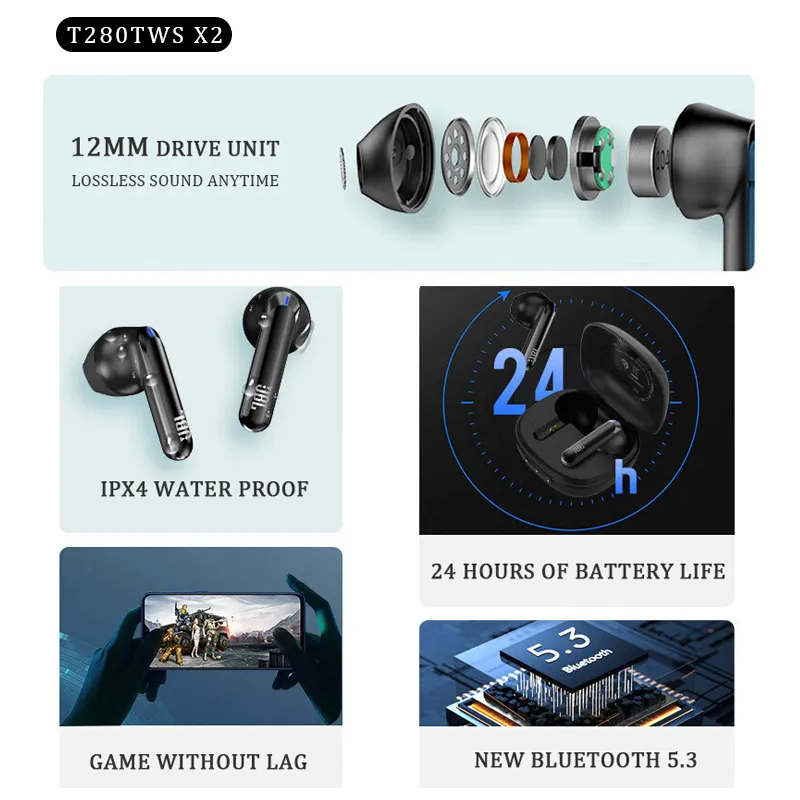 J-B-L 80TWS 5.3 Noise Reduction Wireless In-Ear Headphones for Gaming and Sports