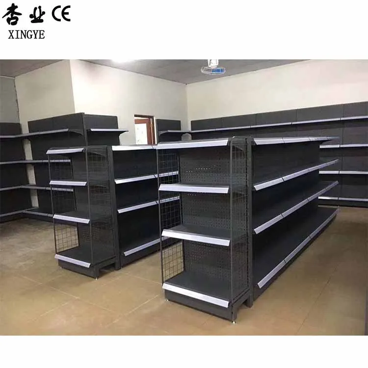 Factory custom color size metal display shelf racks grey gondola shelving