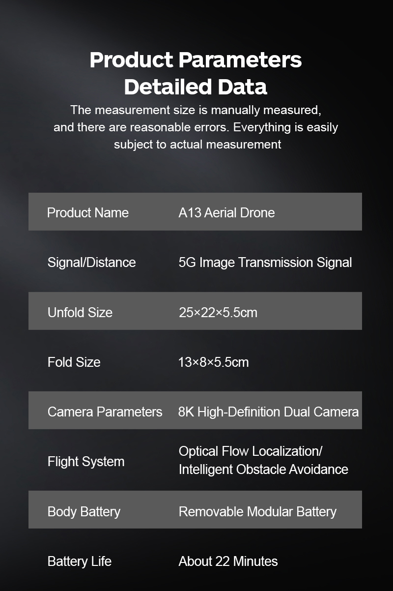A13 Mini Drone 4k Dual Camera Obstacle Avoidance Optical Flow Foldable Wifi Brushless Motor Dron Quadcopter Toy Foldable