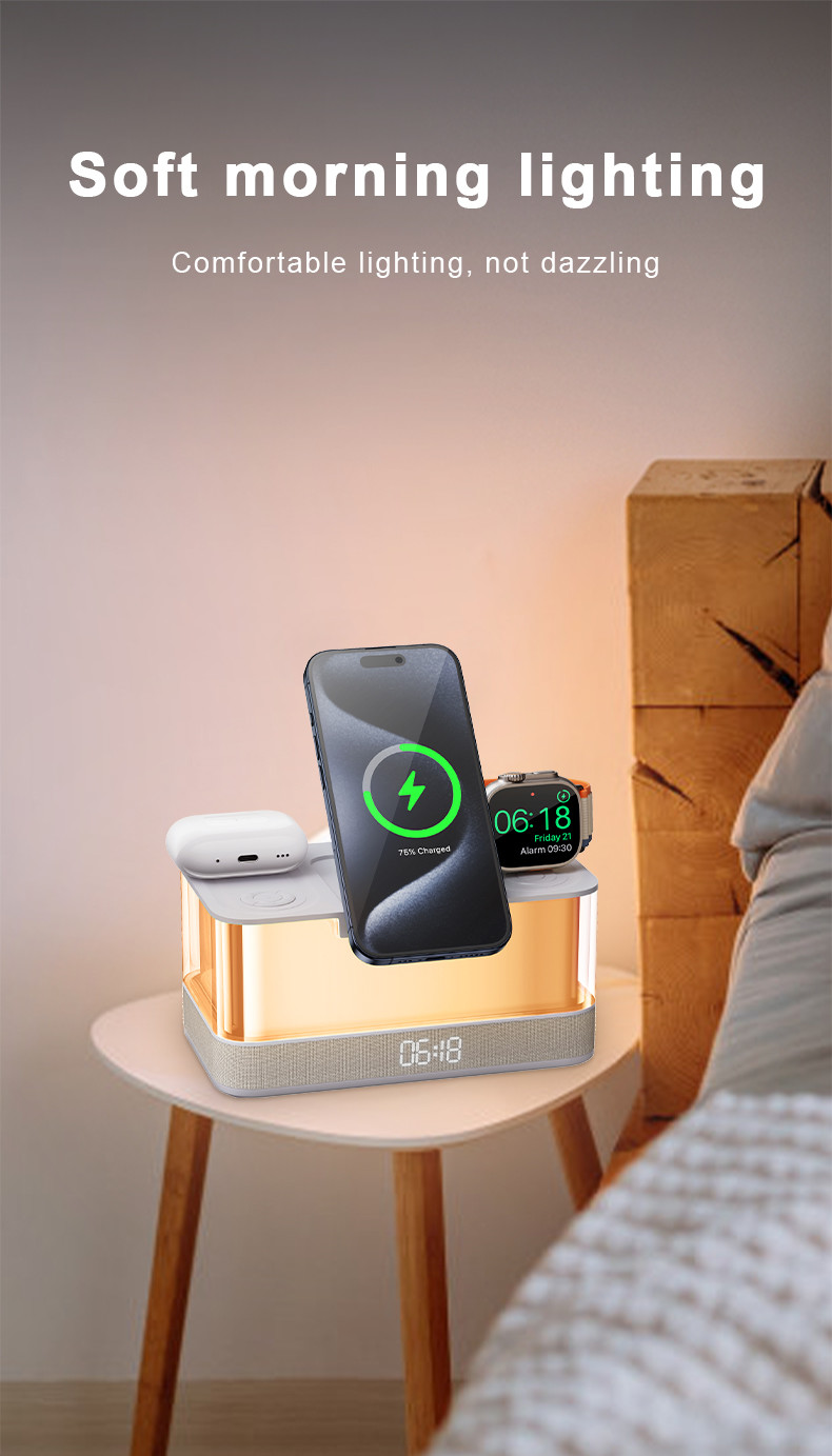 Colorful Lights Wireless Charger for iPhone iWatch and AirPods with Bluetooth Speaker