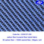 Twill Woven Blue Carbon Aramid Fabric / 2x2 0.28MM Thickness Carbon Kevlar