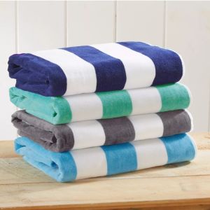 High-GSM Striped Travel Beach Towel with Reversible Velour and Terry for Premium