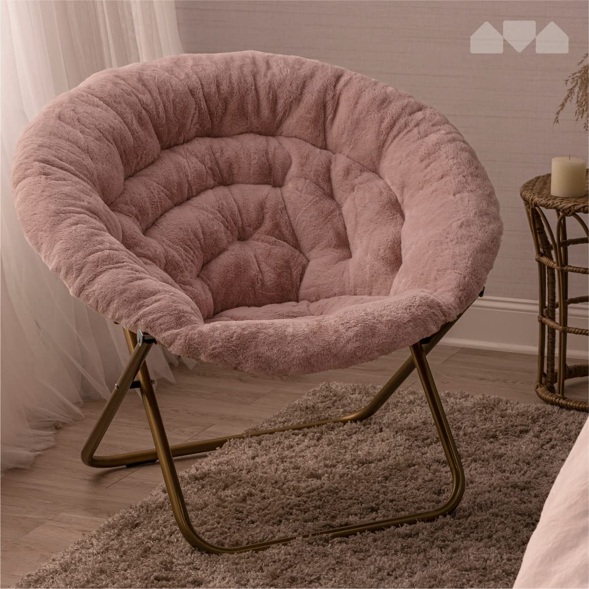 General Home Furniture Round Thickened Folding Recliner Moon Chair with Faux Fur