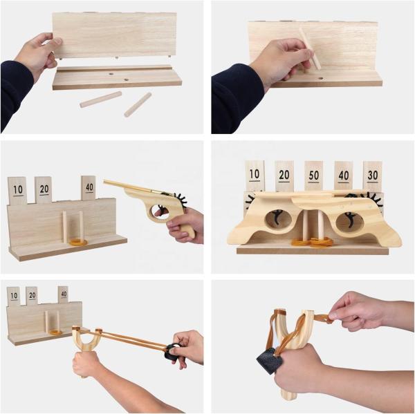 Customized Wooden Multi-Shot Rubber Band Pistol Wooden Slingshots Toy Wooden