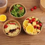 Custom Round 1300ml 1500ml Food Packaging Kraft Salad Paper Bowl With Lid