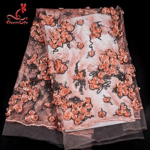 China Hot Sale Sequin 3d Flower French African Lace Fabric For Wedding Garment factory