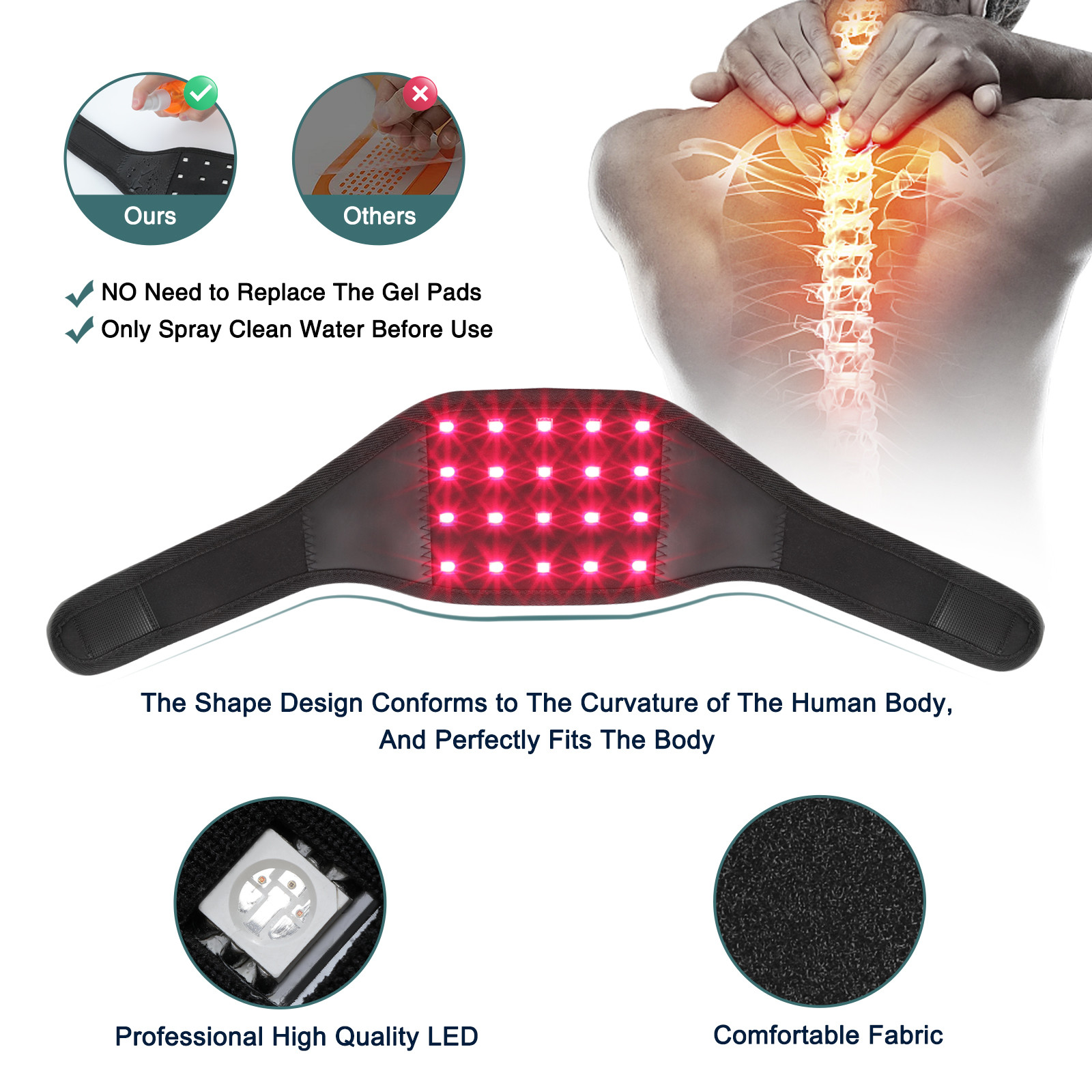 EMS Far Infrared Red Light Neck Therapy Wrap DC12V For Cervical Spain Pain Relief