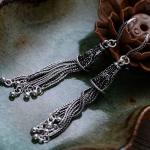 Retro Women Jewelry Black 925 Silver Tassels Drop Earrings(053715)